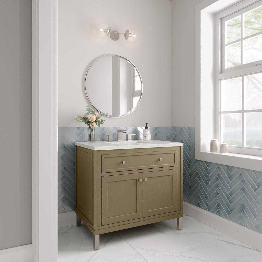 Chicago 36" Single Vanity, Walnut Whisper, w/ 3 CM Lime Delight Silestone® Top