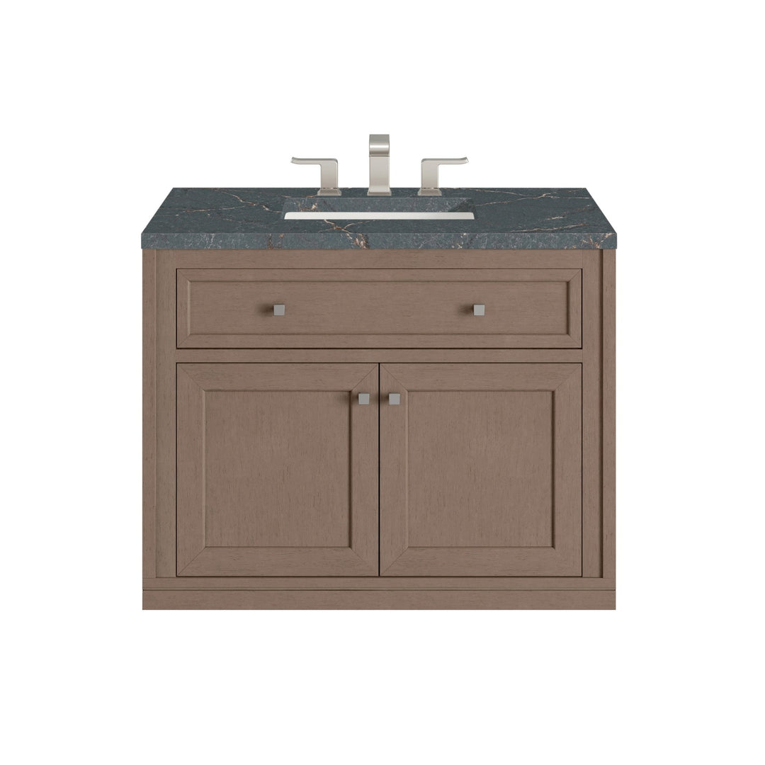 Chicago 36" Single Vanity, Walnut Whisper, w/ 3 CM Parisien Bleu Silestone® Top
