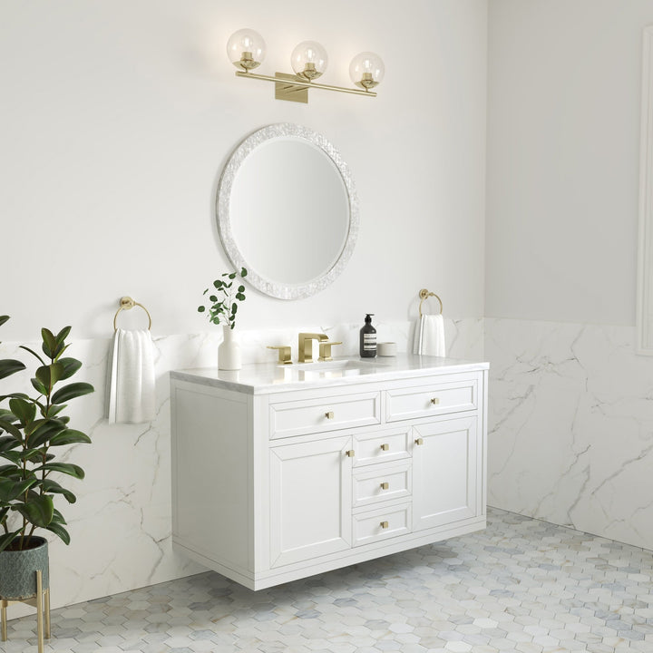 Chicago 48" Single Vanity, Glossy White, w/ 3 CM Arctic Fall Solid Surface Top