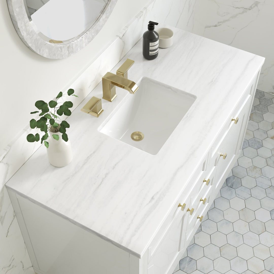 Chicago 48" Single Vanity, Glossy White, w/ 3 CM Arctic Fall Solid Surface Top