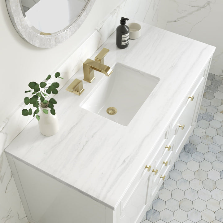 Chicago 48" Single Vanity, Glossy White, w/ 3 CM Arctic Fall Solid Surface Top