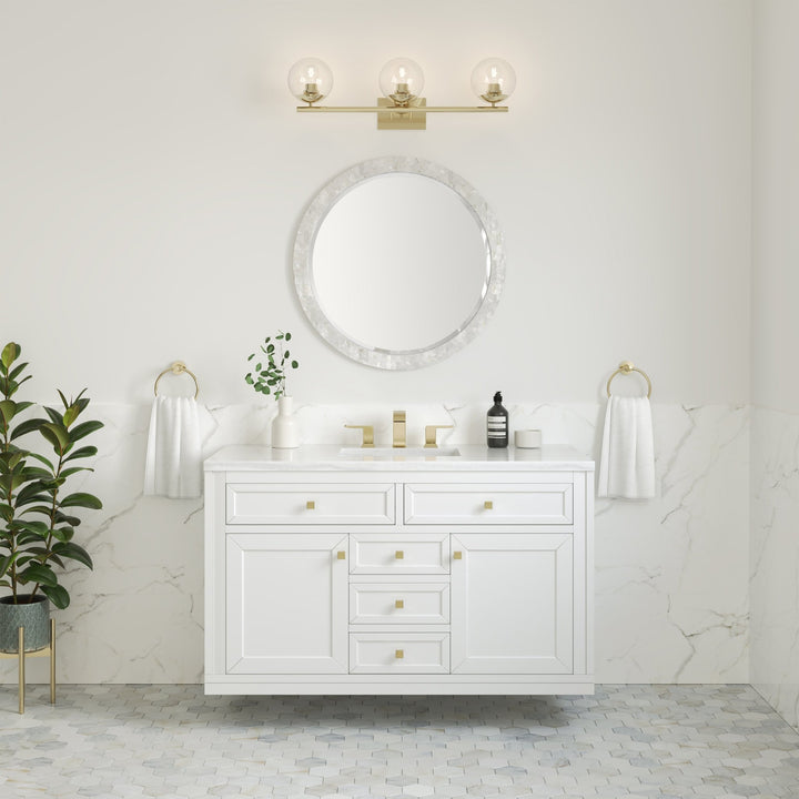 Chicago 48" Single Vanity, Glossy White, w/ 3 CM Arctic Fall Solid Surface Top
