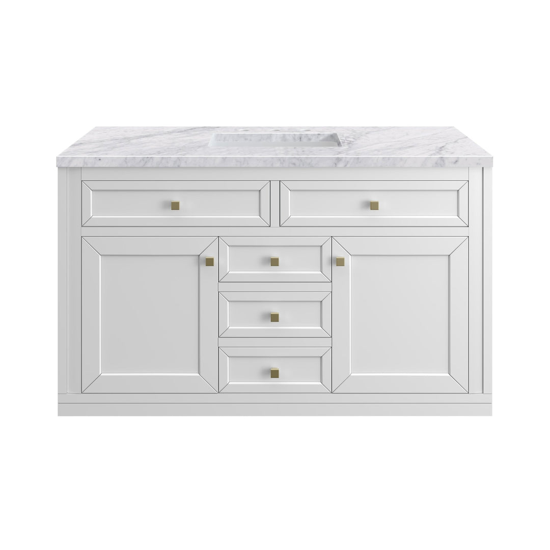 Chicago 48" Single Vanity, Glossy White, w/ 3 CM Carrara Marble Top