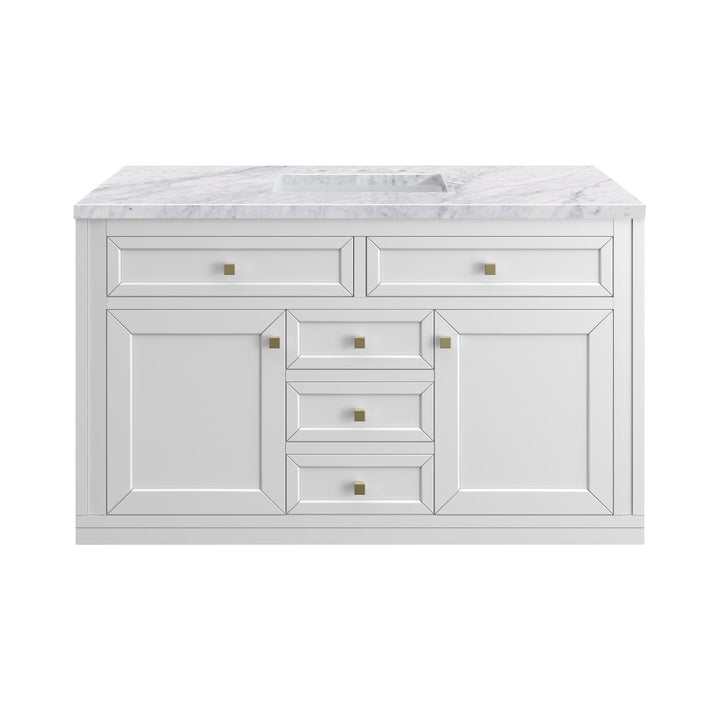 Chicago 48" Single Vanity, Glossy White, w/ 3 CM Carrara Marble Top