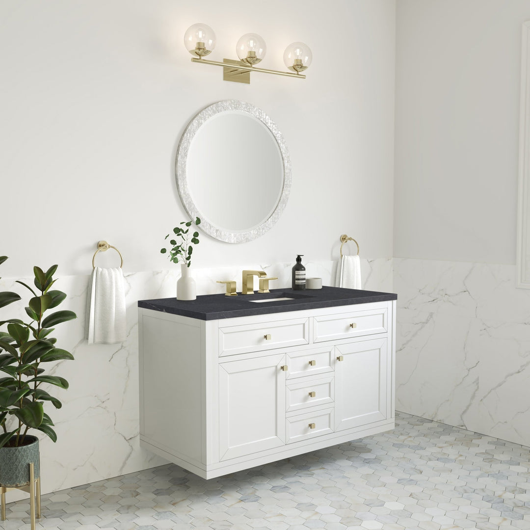 Chicago 48" Single Vanity, Glossy White, w/ 3 CM Charcoal Soapstone Silestone® Top