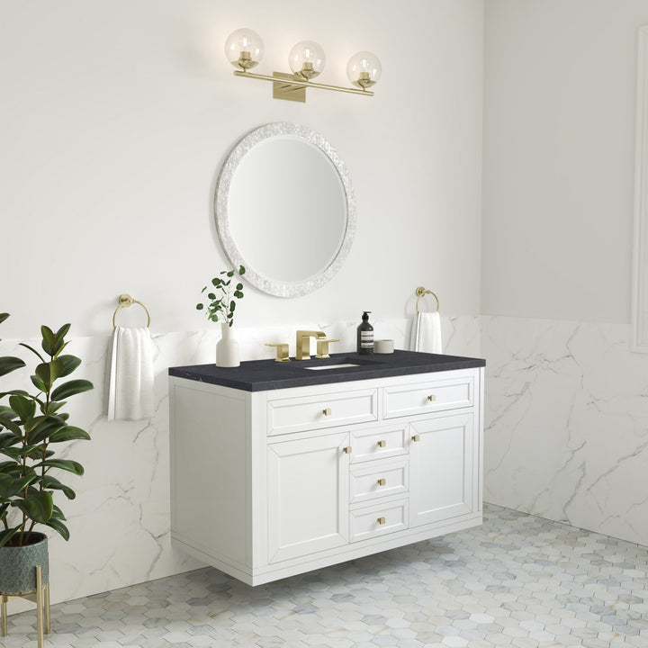 Chicago 48" Single Vanity, Glossy White, w/ 3 CM Charcoal Soapstone Silestone® Top
