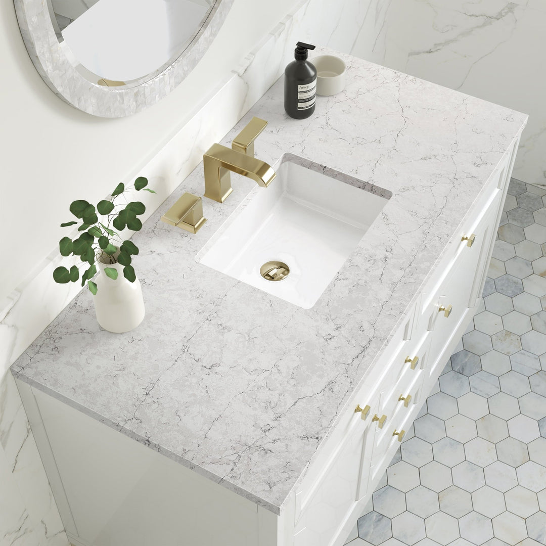 Chicago 48" Single Vanity, Glossy White, w/ 3 CM Eternal Jasmine Pearl Silestone® Top w/FreePower Wireless Charger