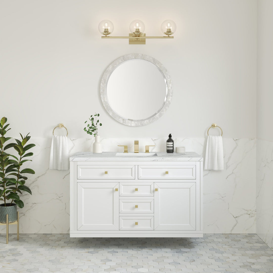 Chicago 48" Single Vanity, Glossy White, w/ 3 CM Ethereal Noctis Silestone® Top