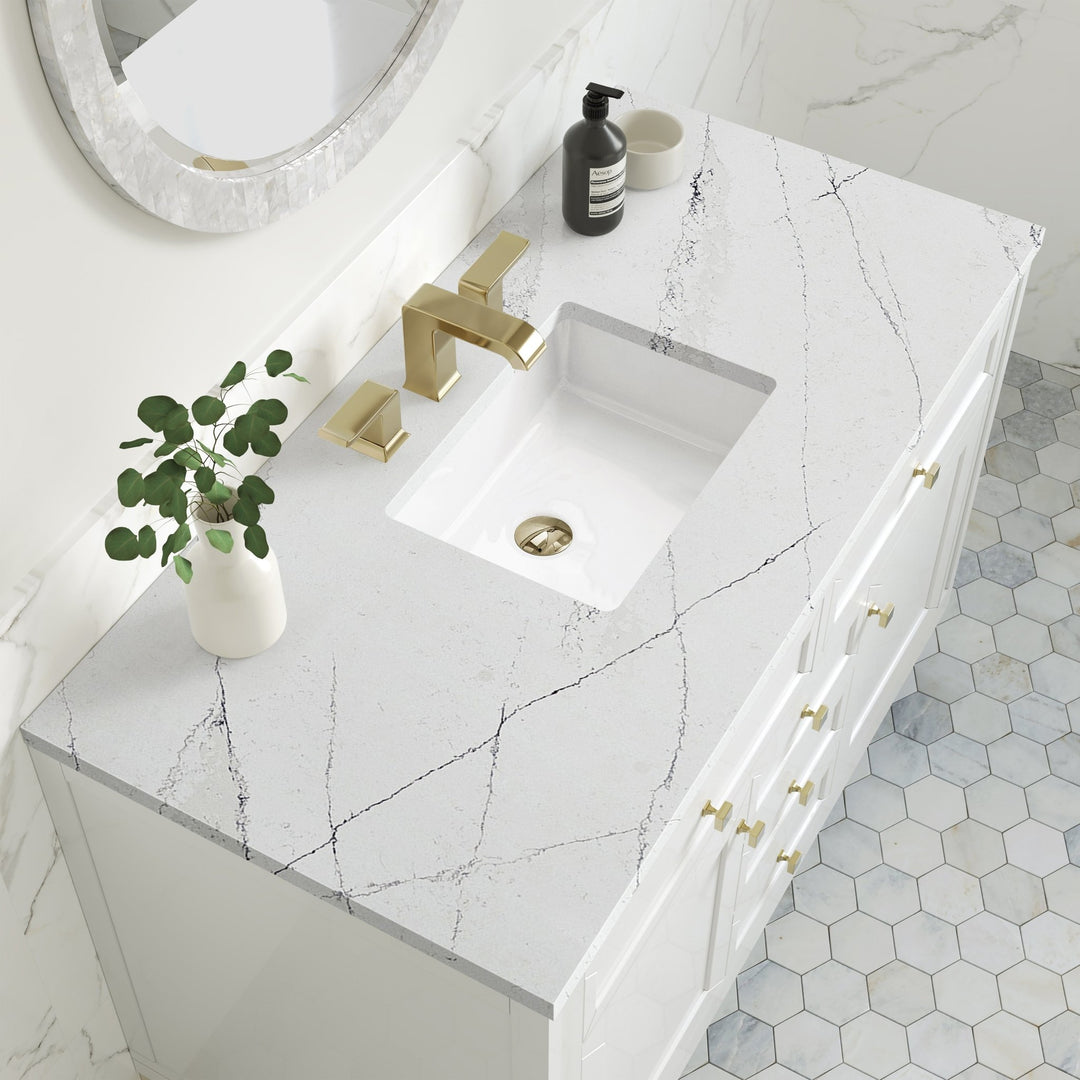 Chicago 48" Single Vanity, Glossy White, w/ 3 CM Ethereal Noctis Silestone® Top w/FreePower Wireless Charger