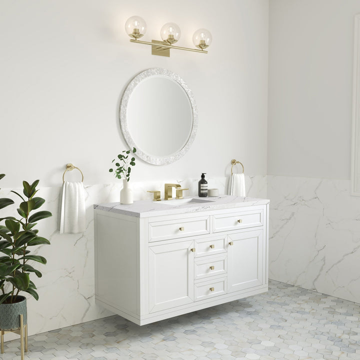 Chicago 48" Single Vanity, Glossy White, w/ 3 CM Ethereal Noctis Silestone® Top w/FreePower Wireless Charger