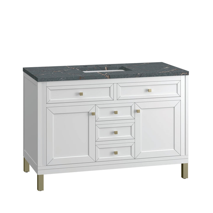 Chicago 48" Single Vanity, Glossy White, w/ 3 CM Parisien Bleu Silestone® Top w/FreePower Wireless Charger