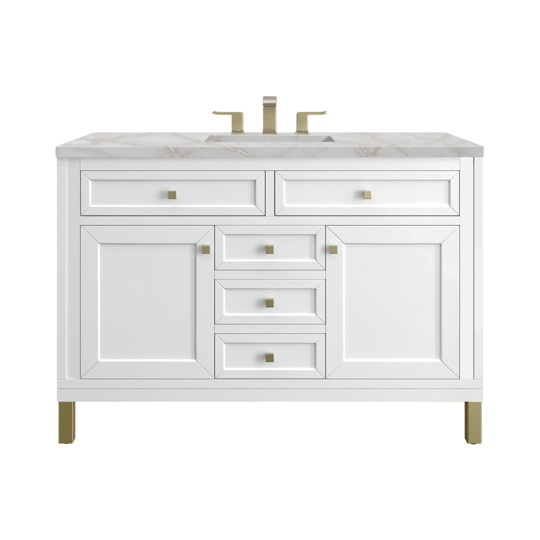 Chicago 48" Single Vanity, Glossy White, w/ 3 CM Victorian Silver Silestone® Top