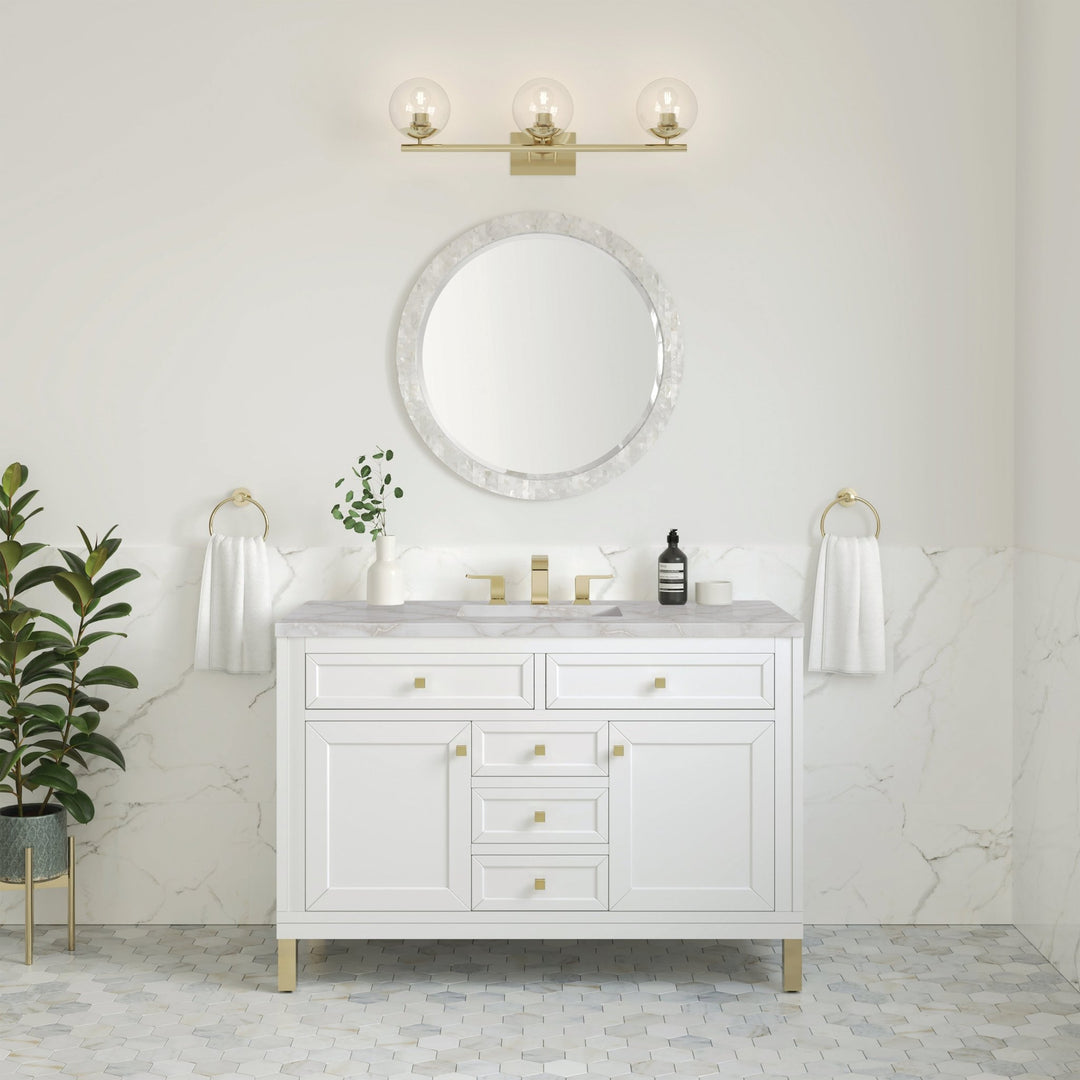 Chicago 48" Single Vanity, Glossy White, w/ 3 CM Victorian Silver Silestone® Top w/FreePower Wireless Charger