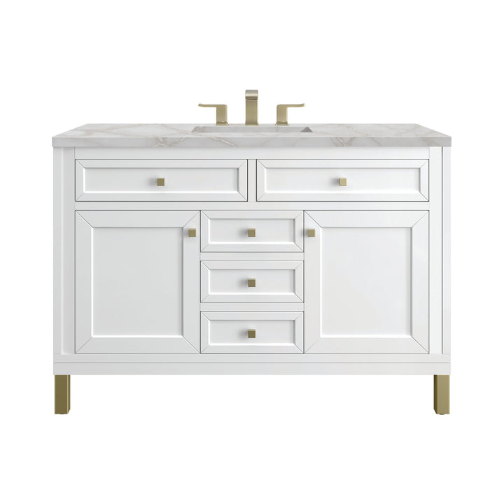 Chicago 48" Single Vanity, Glossy White, w/ 3 CM Victorian Silver Silestone® Top w/FreePower Wireless Charger