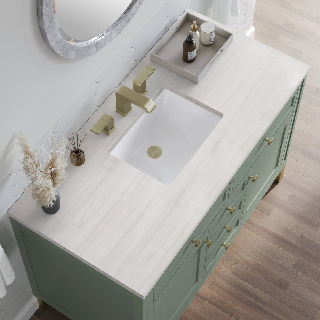 Chicago 48" Single Vanity, Smokey Celadon, w/ 3 CM Arctic Fall Solid Surface Top