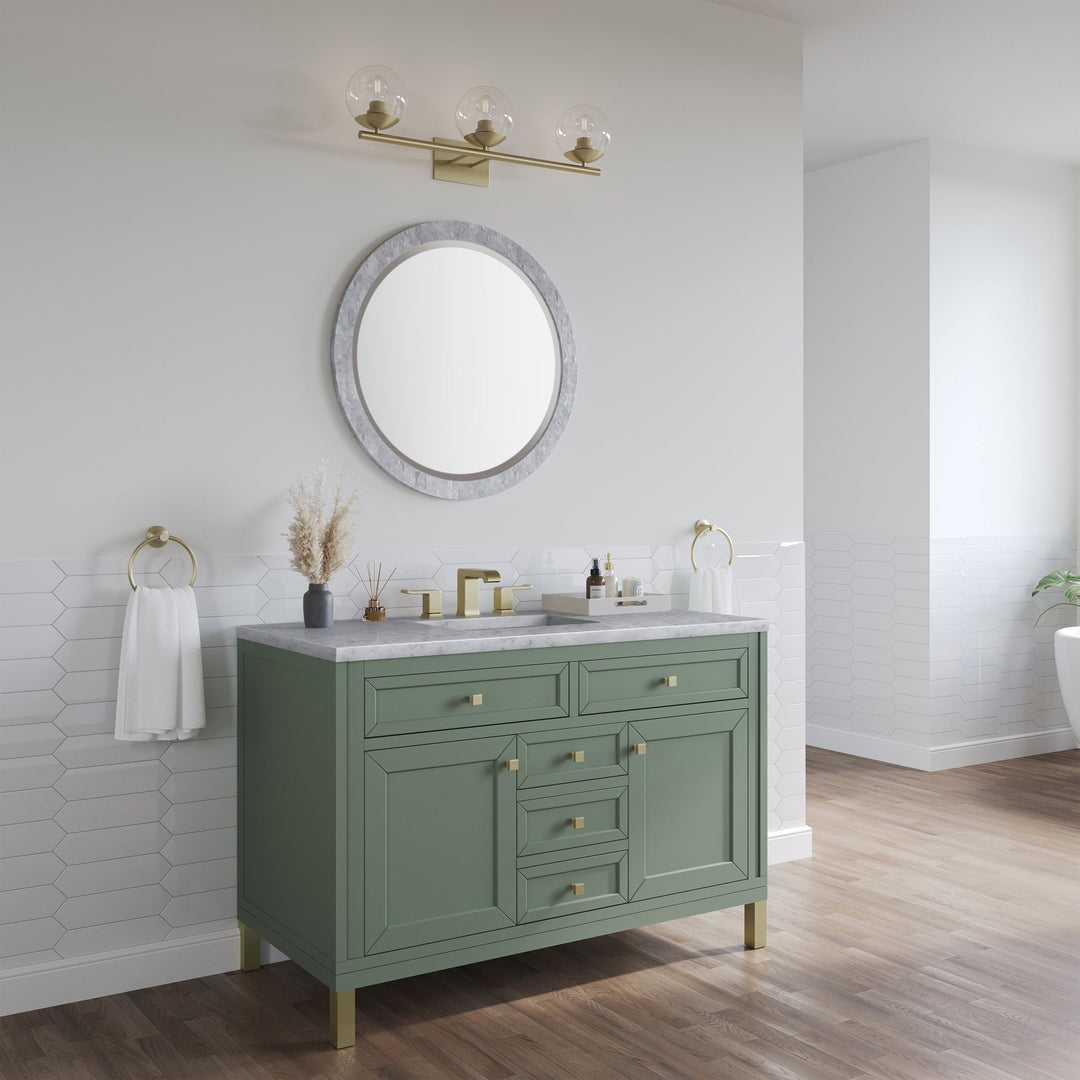 Chicago 48" Single Vanity, Smokey Celadon, w/ 3 CM Carrara Marble Top