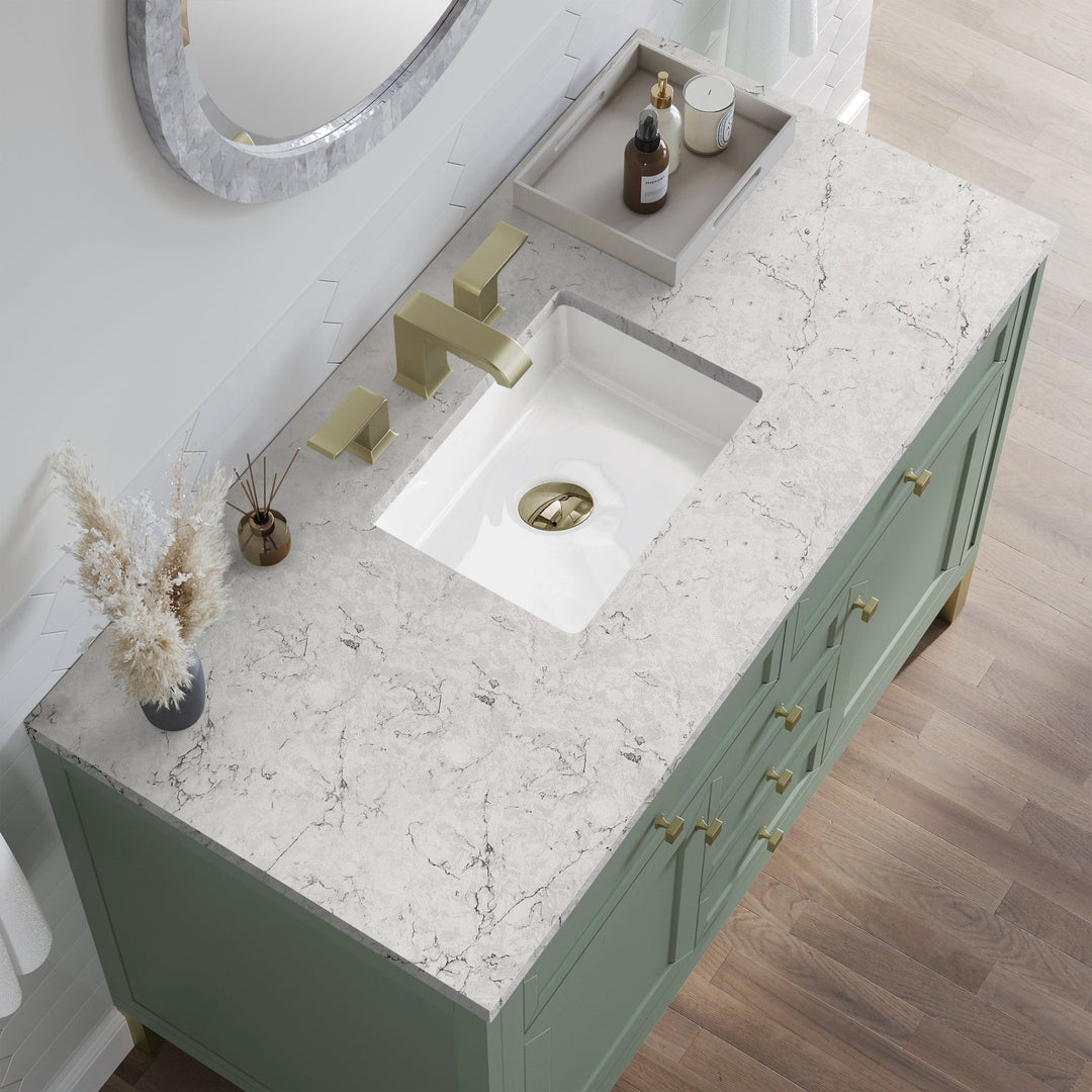 Chicago 48" Single Vanity, Smokey Celadon, w/ 3 CM Eternal Jasmine Pearl Silestone® Top w/FreePower Wireless Charger
