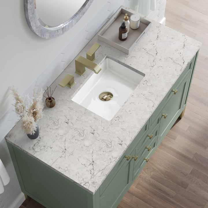 Chicago 48" Single Vanity, Smokey Celadon, w/ 3 CM Eternal Jasmine Pearl Silestone® Top w/FreePower Wireless Charger