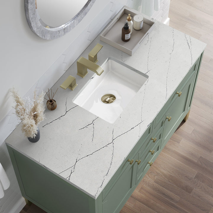 Chicago 48" Single Vanity, Smokey Celadon, w/ 3 CM Ethereal Noctis Silestone® Top w/FreePower Wireless Charger