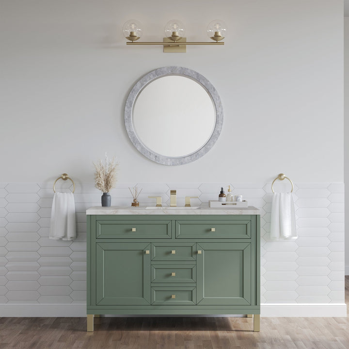 Chicago 48" Single Vanity, Smokey Celadon, w/ 3 CM Victorian Silver Silestone® Top