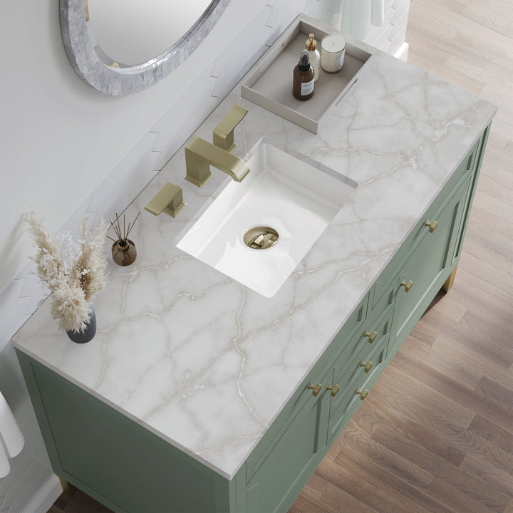 Chicago 48" Single Vanity, Smokey Celadon, w/ 3 CM Victorian Silver Silestone® Top w/FreePower Wireless Charger