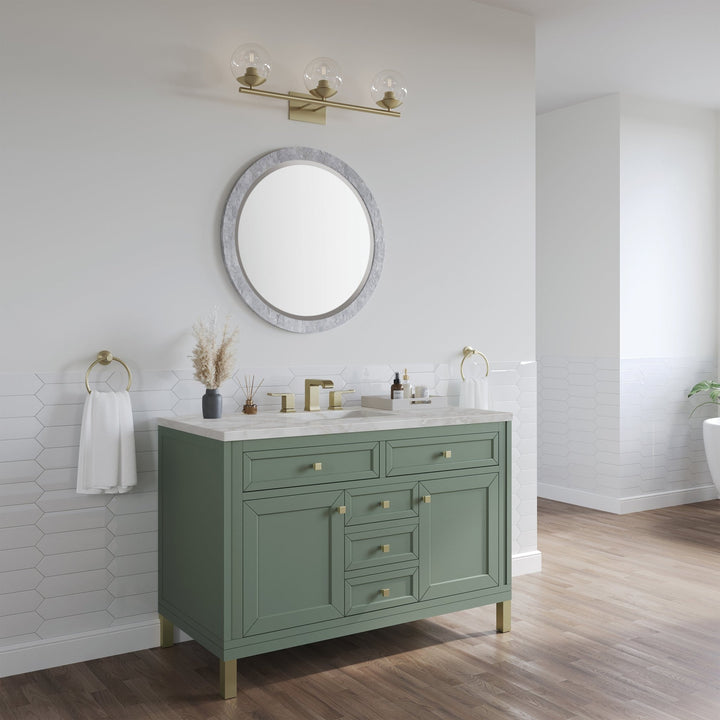 Chicago 48" Single Vanity, Smokey Celadon, w/ 3 CM Victorian Silver Silestone® Top w/FreePower Wireless Charger