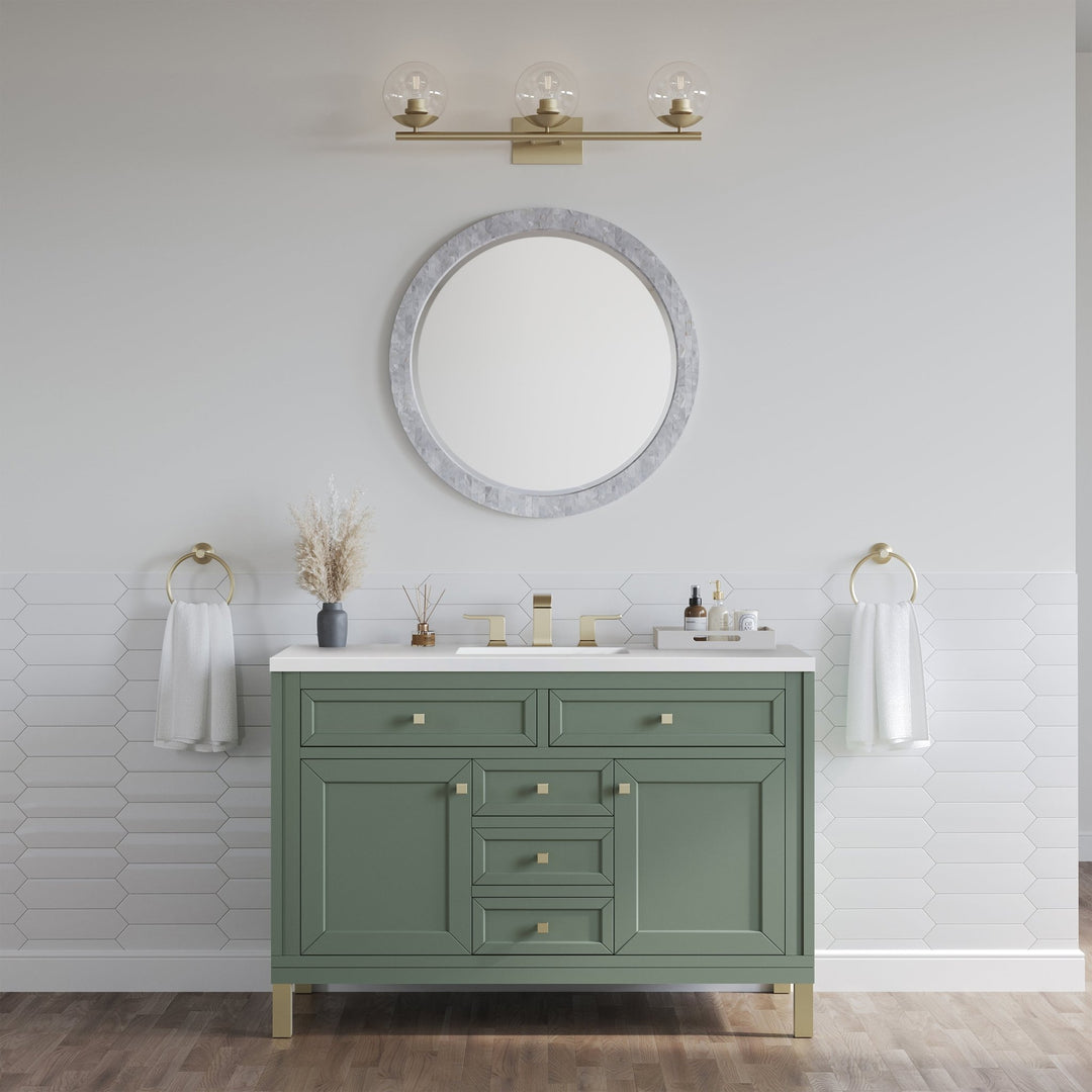 Chicago 48" Single Vanity, Smokey Celadon, w/ 3 CM White Zeus Silestone® Top