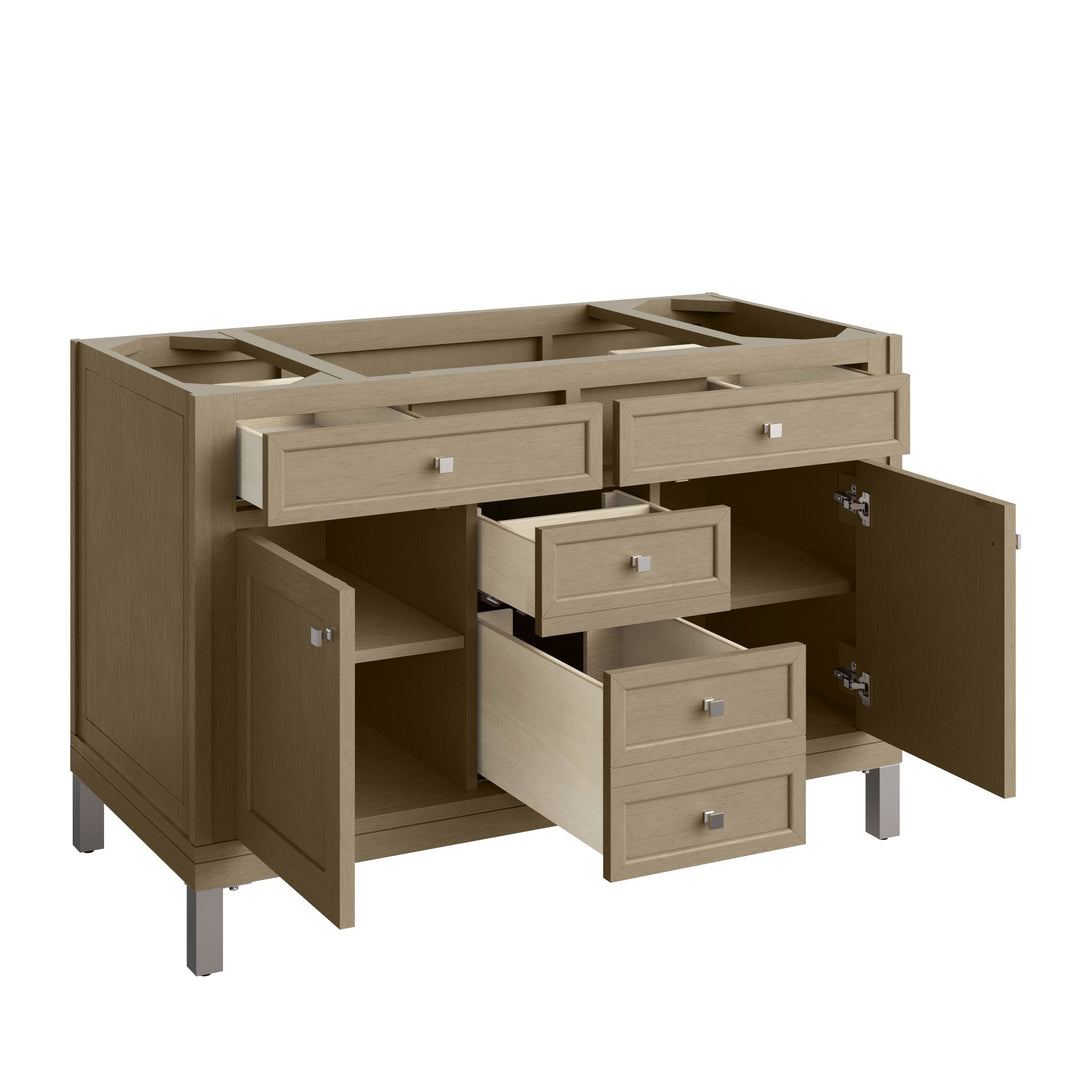 Chicago 48" Single Vanity, Walnut Whisper, w/ 3 CM Arctic Fall Solid Surface Top