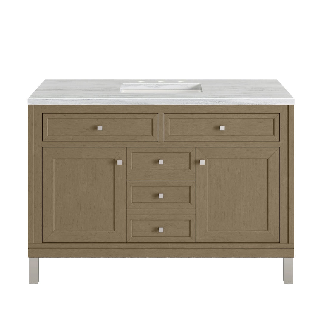 Chicago 48" Single Vanity, Walnut Whisper, w/ 3 CM Arctic Fall Solid Surface Top