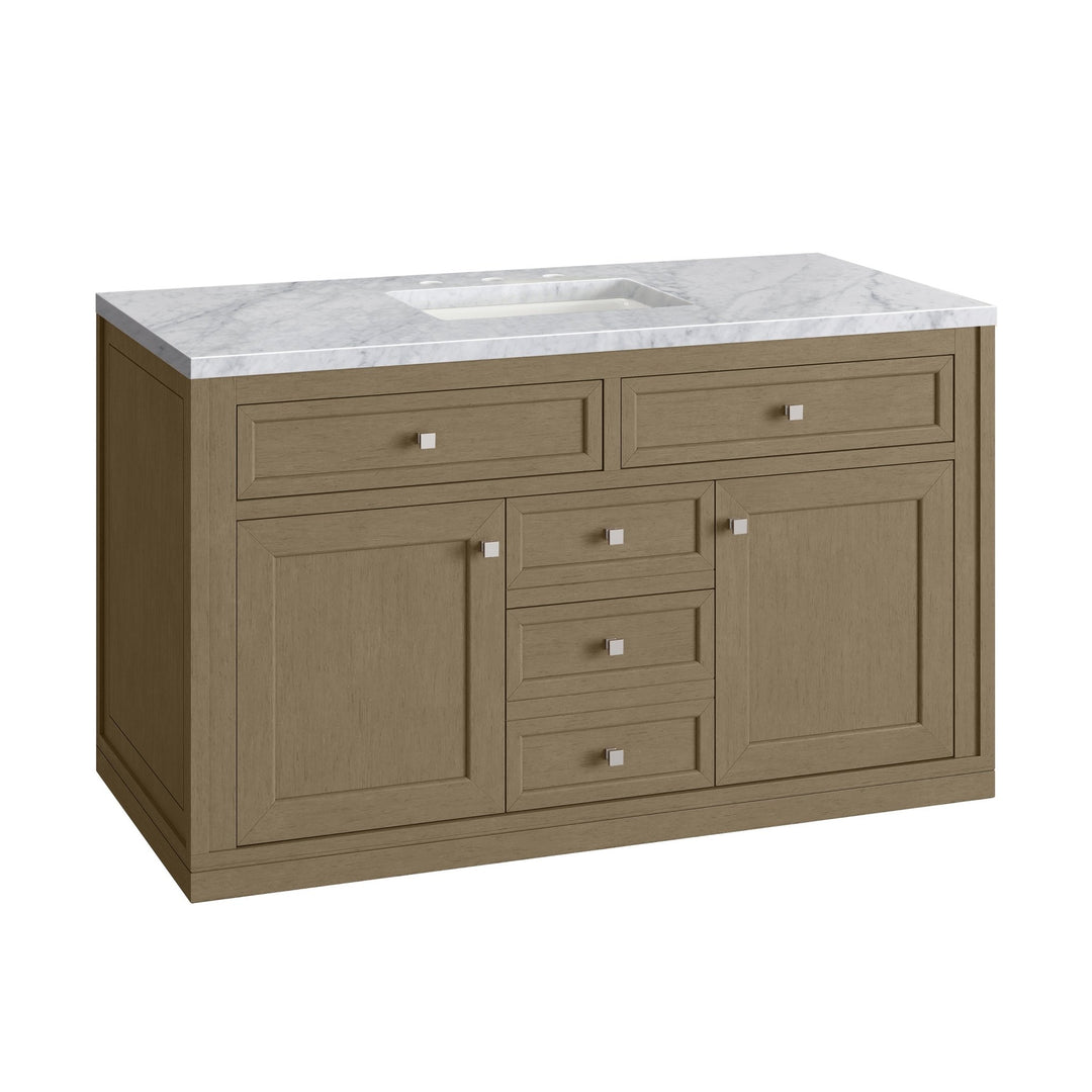 Chicago 48" Single Vanity, Walnut Whisper, w/ 3 CM Carrara Marble Top