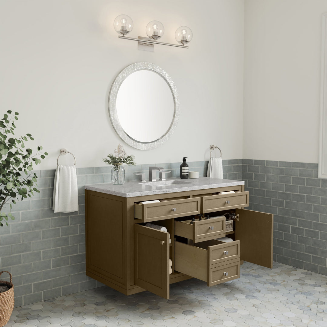 Chicago 48" Single Vanity, Walnut Whisper, w/ 3 CM Eternal Jasmine Pearl Silestone® Top