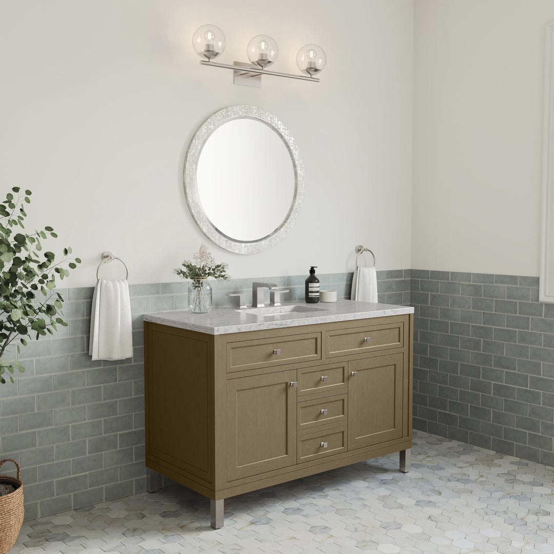 Chicago 48" Single Vanity, Walnut Whisper, w/ 3 CM Eternal Jasmine Pearl Silestone® Top