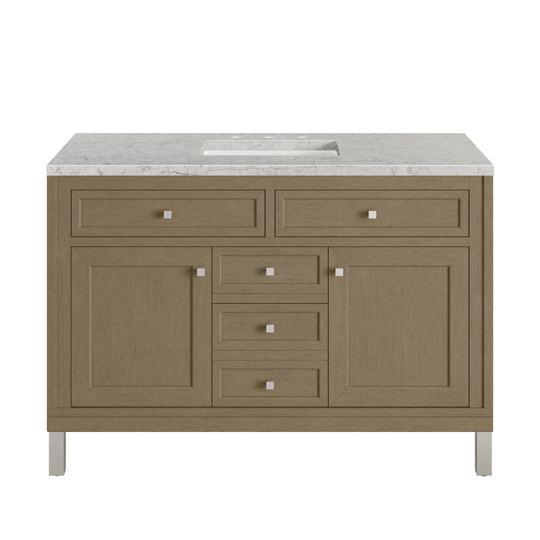 Chicago 48" Single Vanity, Walnut Whisper, w/ 3 CM Eternal Jasmine Pearl Silestone® Top w/FreePower Wireless Charger
