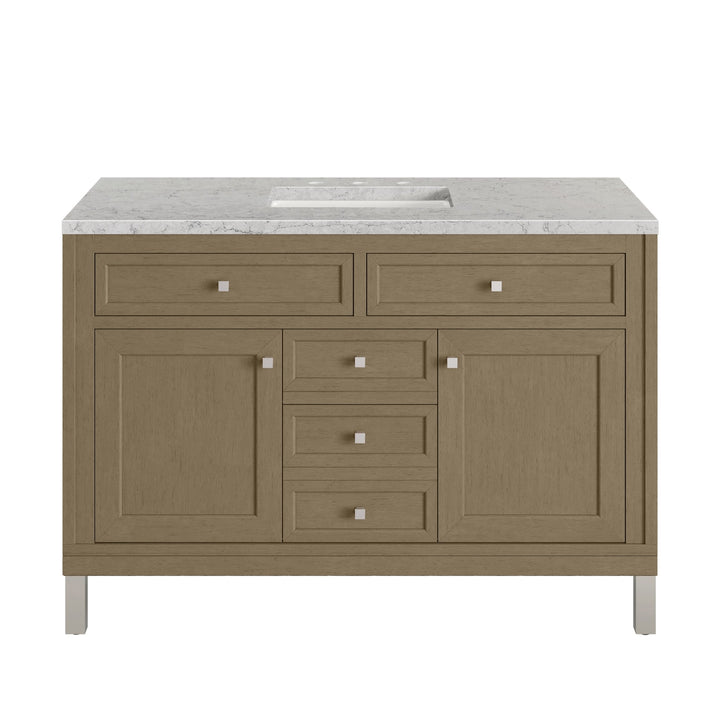 Chicago 48" Single Vanity, Walnut Whisper, w/ 3 CM Eternal Jasmine Pearl Silestone® Top w/FreePower Wireless Charger