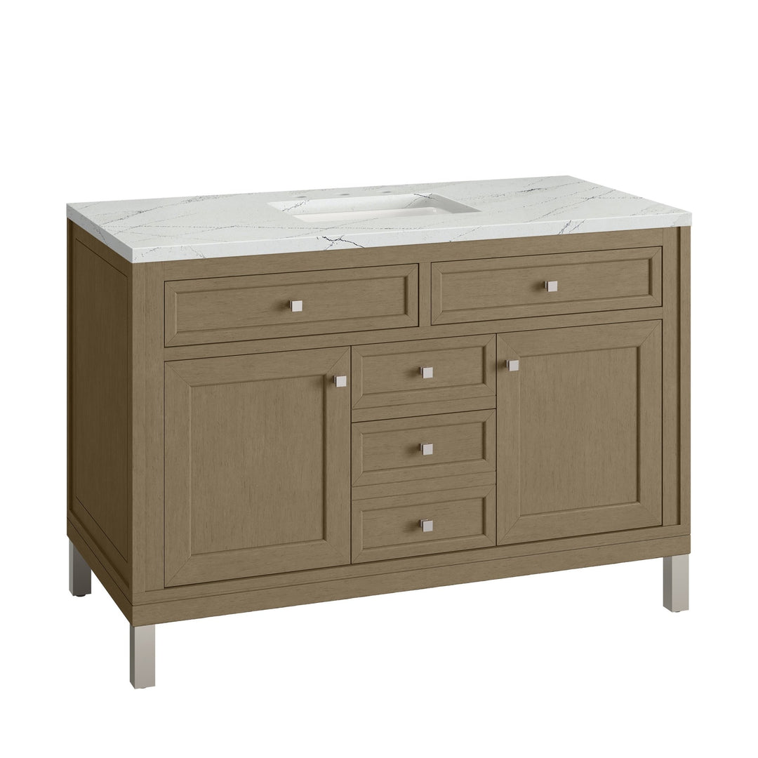 Chicago 48" Single Vanity, Walnut Whisper, w/ 3 CM Ethereal Noctis Silestone® Top w/FreePower Wireless Charger