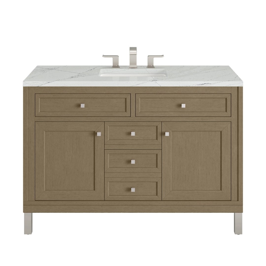 Chicago 48" Single Vanity, Walnut Whisper, w/ 3 CM Ethereal Noctis Silestone® Top w/FreePower Wireless Charger