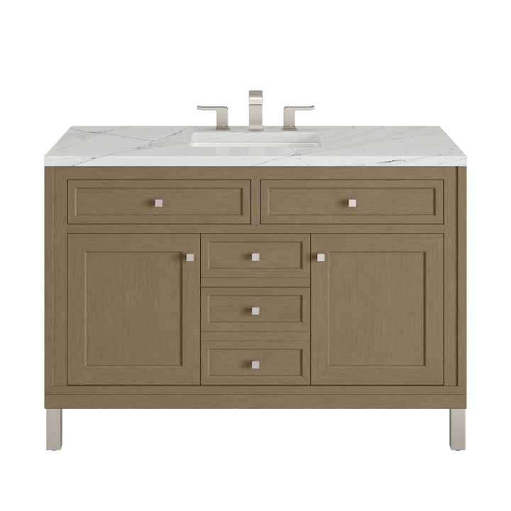Chicago 48" Single Vanity, Walnut Whisper, w/ 3 CM Ethereal Noctis Silestone® Top w/FreePower Wireless Charger