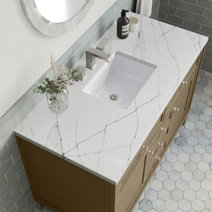 Chicago 48" Single Vanity, Walnut Whisper, w/ 3 CM Ethereal Noctis Silestone® Top w/FreePower Wireless Charger