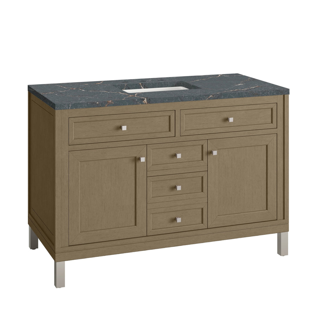 Chicago 48" Single Vanity, Walnut Whisper, w/ 3 CM Parisien Bleu Silestone® Top w/FreePower Wireless Charger
