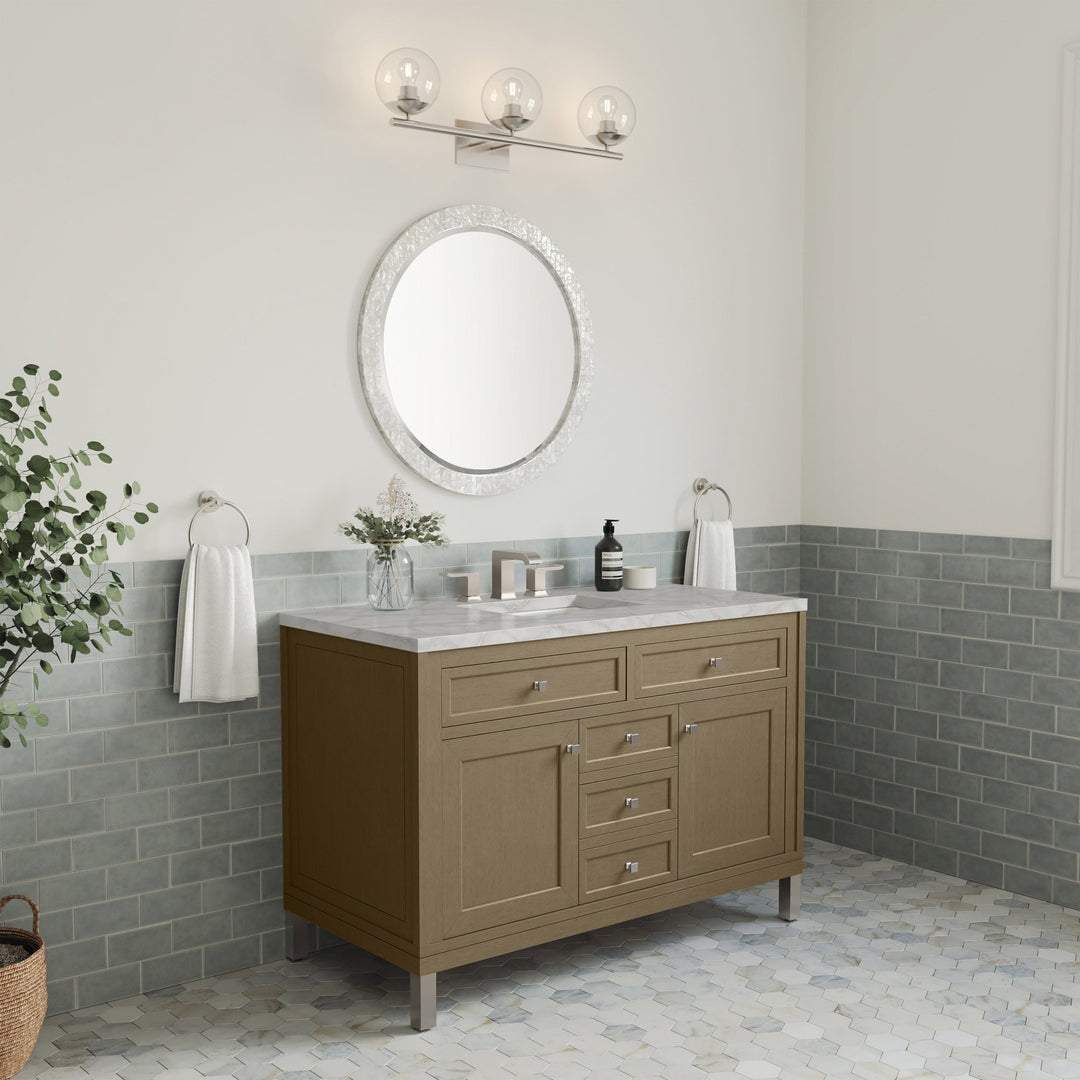Chicago 48" Single Vanity, Walnut Whisper, w/ 3 CM Victorian Silver Silestone® Top w/FreePower Wireless Charger