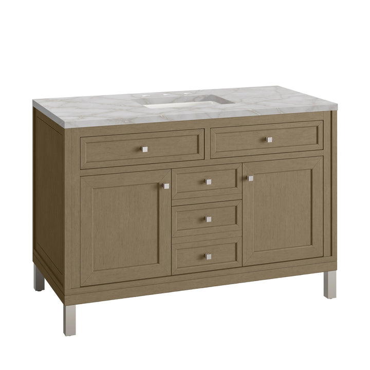 Chicago 48" Single Vanity, Walnut Whisper, w/ 3 CM Victorian Silver Silestone® Top w/FreePower Wireless Charger