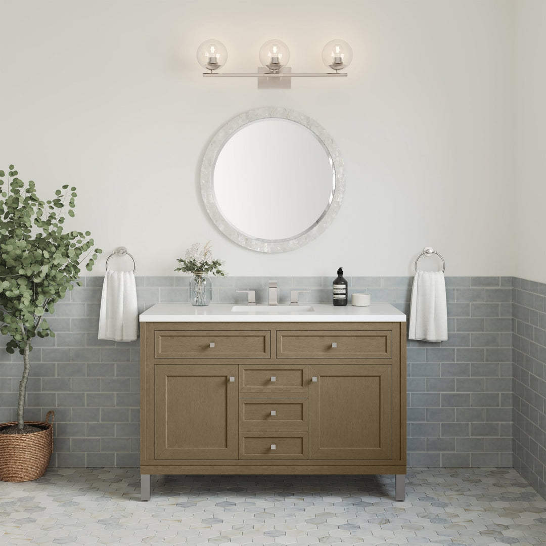 Chicago 48" Single Vanity, Walnut Whisper, w/ 3 CM White Zeus Silestone® Top