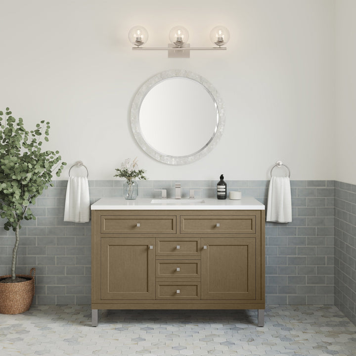 Chicago 48" Single Vanity, Walnut Whisper, w/ 3 CM White Zeus Silestone® Top