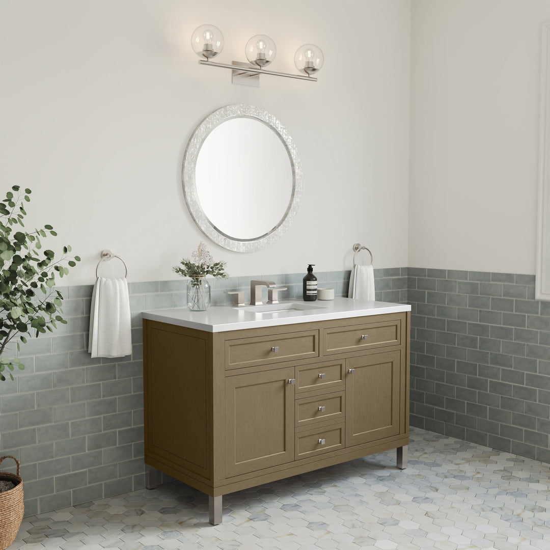 Chicago 48" Single Vanity, Walnut Whisper, w/ 3 CM White Zeus Silestone® Top
