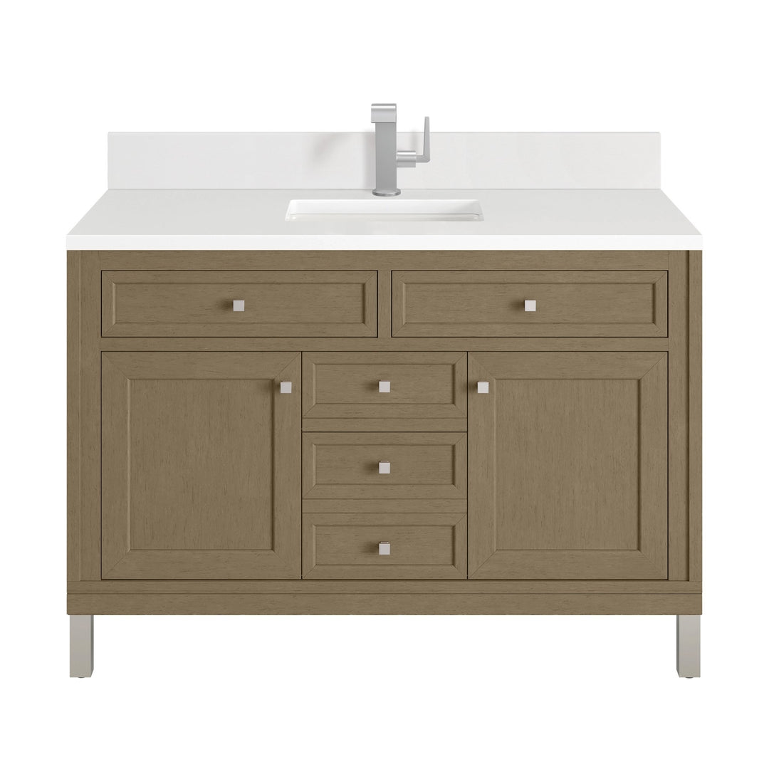 Chicago 48" Single Vanity, Walnut Whisper, w/ Single Hole 3CM White Zeus Silestone® Top & Backsplash
