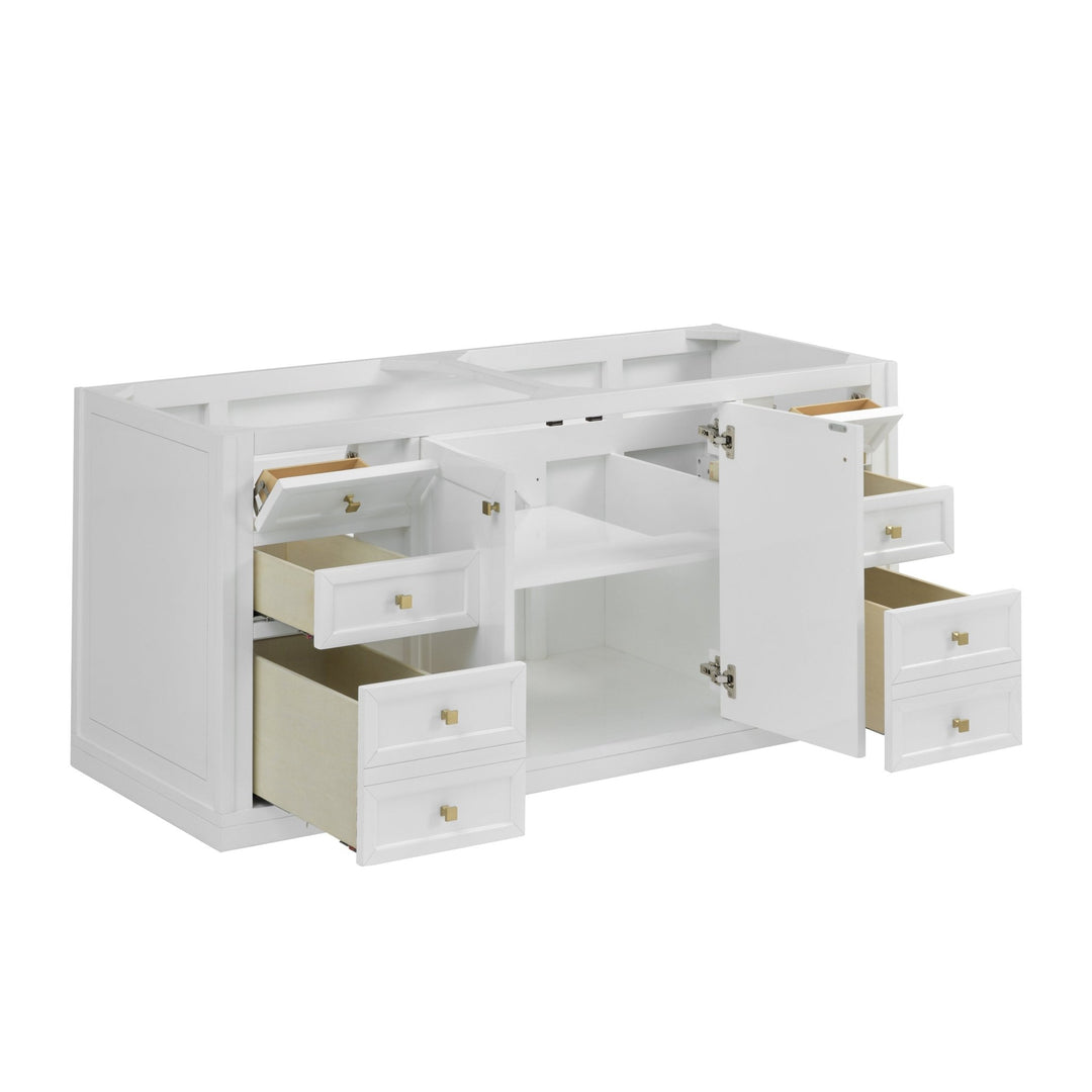 Chicago 60" Double Vanity, Glossy White, w/ 3 CM Carrara Marble Top