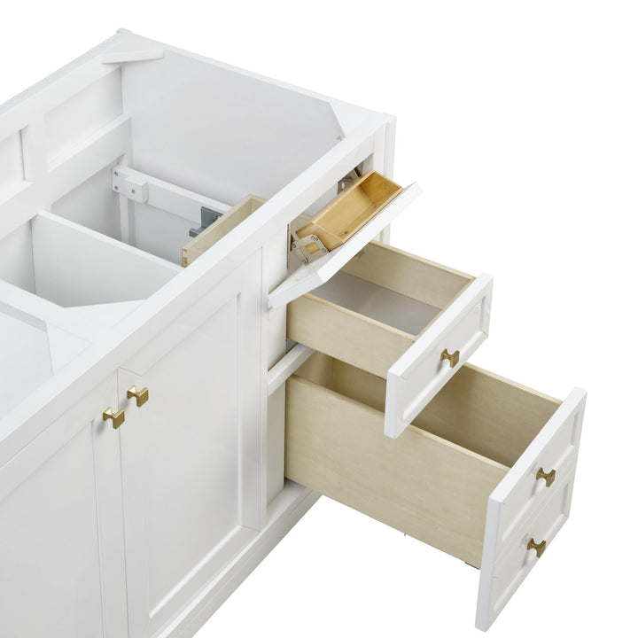 Chicago 60" Double Vanity, Glossy White, w/ 3 CM Eternal Jasmine Pearl Silestone® Top w/FreePower Wireless Charger
