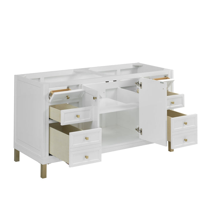Chicago 60" Double Vanity, Glossy White, w/ 3 CM Eternal Jasmine Pearl Silestone® Top w/FreePower Wireless Charger