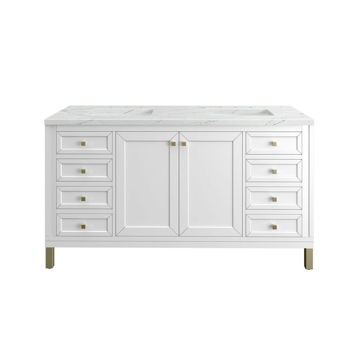 Chicago 60" Double Vanity, Glossy White, w/ 3 CM Ethereal Noctis Silestone® Top
