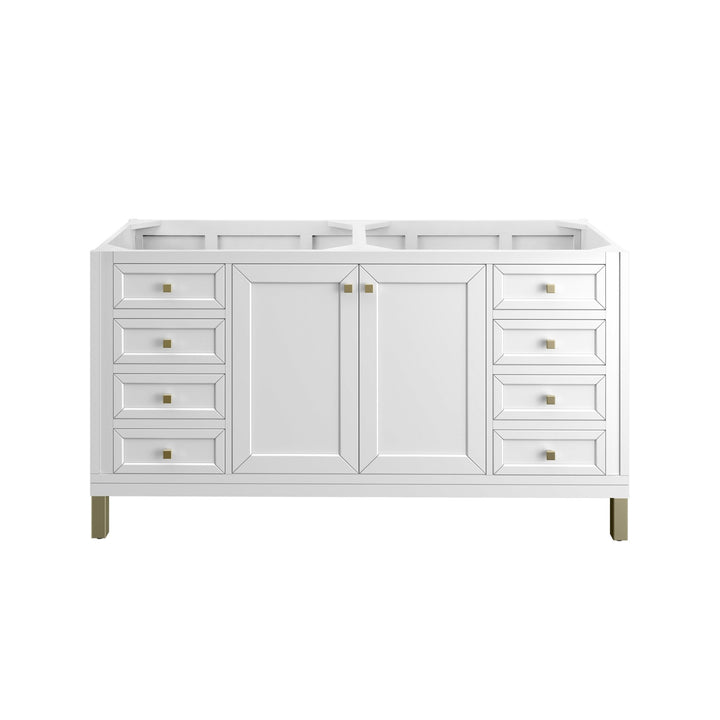 Chicago 60" Double Vanity, Glossy White, w/ 3 CM Ethereal Noctis Silestone® Top w/FreePower Wireless Charger